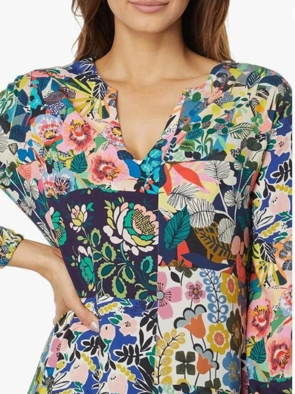 Johnny Was Layla Puff Sleeve Swim Cover-Up Maxi Dress Boho Chic Sz S - Picture 2 of 8